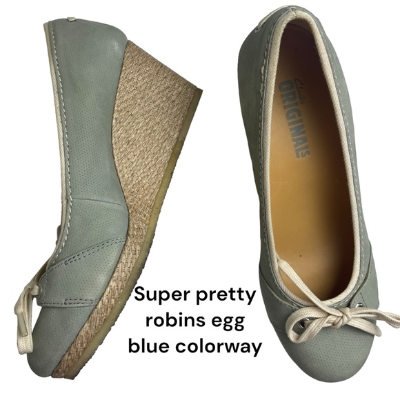 Clarks Originals Lt. Green Canvas Wedge Platform Espadrille w/Tie Detail Sz 10 M - Picture 2 of 13